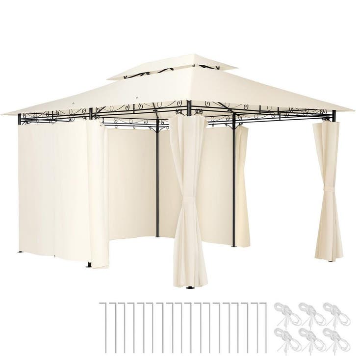 tectake Luxe tuinpaviljoen Emine 4x3m met 6 zijdelen - crème, Tuin en Terras, Partytenten, Verzenden
