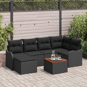 vidaXL Tuinbank Set 7 st Zwart poly rattan, Verzenden