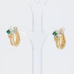 Boucles doreilles - 14 carats Or jaune Émeraude - Diamant