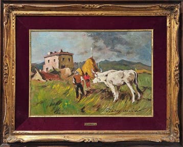 Carlo Domenici (1898-1981) - Contadini con vacca