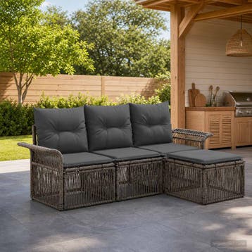 vidaXL Tuinbank Set 4 st Grijs poly rattan, Verzenden, Nieuw