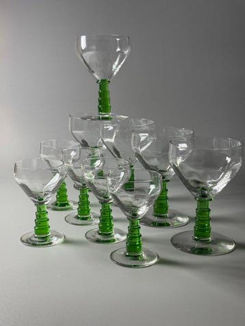 Verreries Doyen - Drinkset (10) - Uraniumglas - Art Deco -
