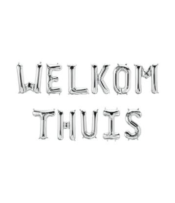 Zilveren Ballonnen Set Welkom Thuis 1,9m, Verzenden