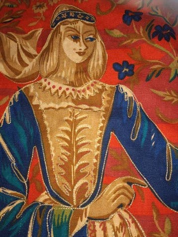 Wandtapijt - 82 cm - 122 cm - Daprès La Dame a la lico, Antiek en Kunst