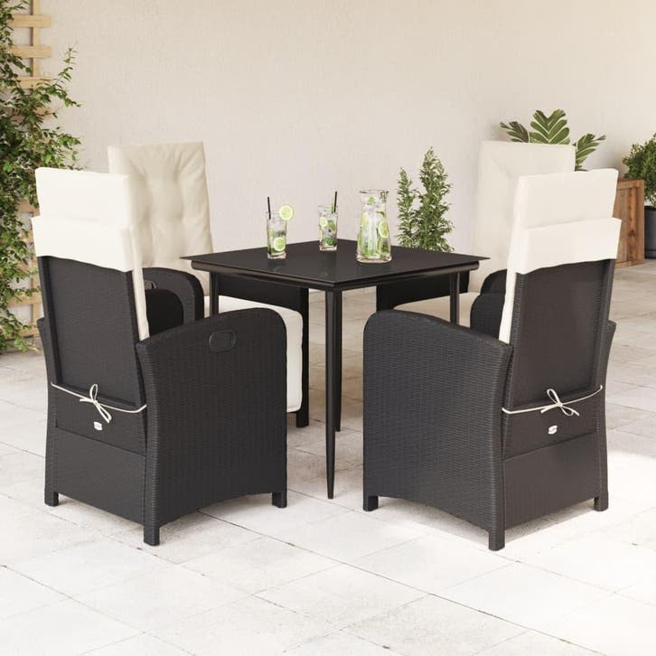 vidaXL 5-delige Tuinset met kussens poly rattan zwart, Tuin en Terras, Tuinsets en Loungesets, Tuinset, Nieuw, Verzenden
