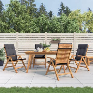 vidaXL Verstelbare klapstoelen met kussens, 4 stuks, massief, Verzenden, Nieuw