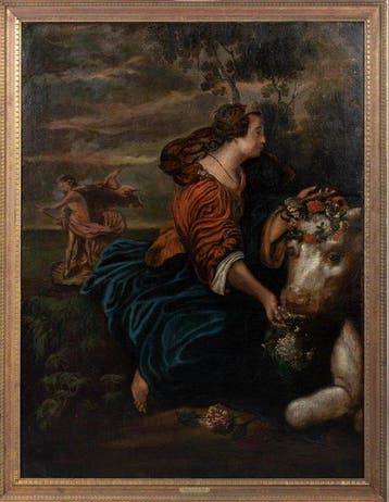 Nicolaes Berchem (1620–1683), Kring van - Europa y el toro -