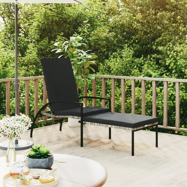 vidaXL Ligbed met voetensteun polyetheen rattan grijs, Jardin & Terrasse, Chaises longues, Envoi