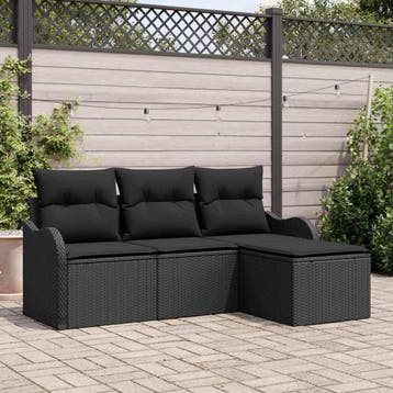 vidaXL Tuinbank Set 4 st Zwart poly rattan, Tuin en Terras, Verzenden, Nieuw