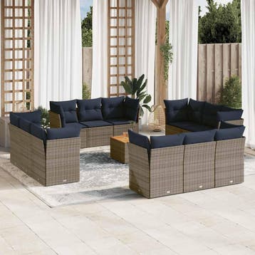 vidaXL 13-delige Loungeset met kussens poly rattan grijs, Verzenden, Loungeset