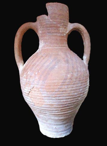 Romain antique Terre cuite Amphore décorée - 30 cm