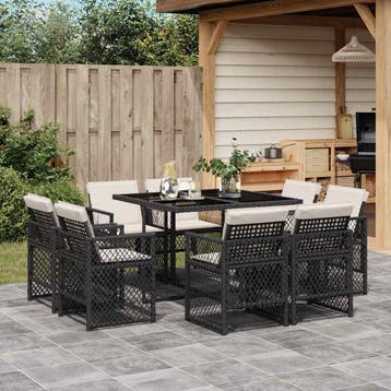 vidaXL 9-delige Tuinset poly rattan zwart, Verzenden, Tuinset