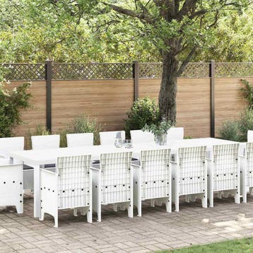 vidaXL Tuin Eettafel Set 15 st Wit Polt riet, Verzenden