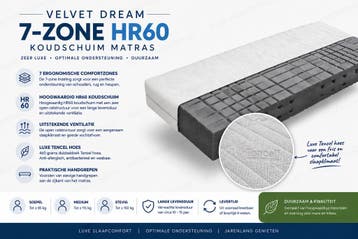 Velvet Dream HR60 koudschuim met 7 zones - 70/200 , Soepel, Nieuw, Matras, 200 cm, Eenpersoons