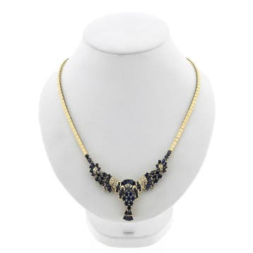 Gouden omega schakelcollier met saffieren en diamanten; 0..., Handtassen en Accessoires, Kettingen, Gebruikt, Ophalen of Verzenden