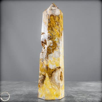 Majestueus agaat-obelisk met fonkelende druzen – een