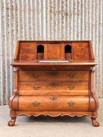 Secrétaire - klepbureau, buro, secretaire, bureau - Walnoot,