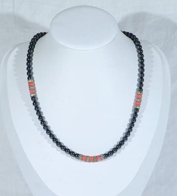 Hématite-corail - Collier - avec des cristaux Swarovski
