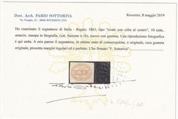 Royaume d’Italie 1863 - Segnatasse 10 c. orange Sass 1b, Gestempeld