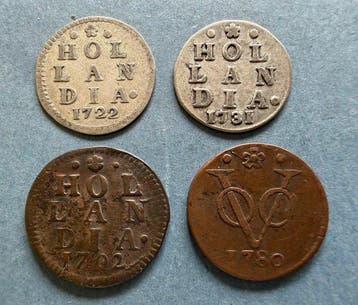 Nederland. 1702-1780: dubbele wapenstuiver 1722 en 1917,
