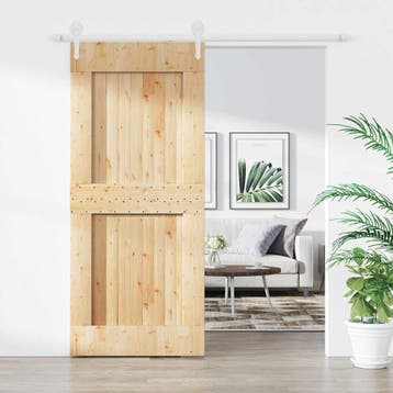 vidaXL Schuifdeur Natuurlijk en Wit 90 x 210 cm Massief Pine, Verzenden, Nieuw