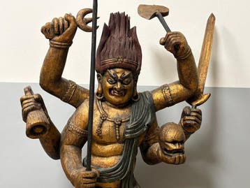 Large Gilded Wooden Statue of Aizen Myoo (77cm) |