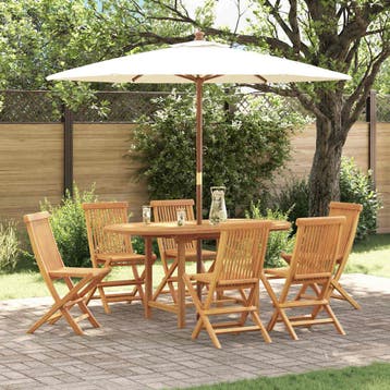 vidaXL Tuin Eettafel Set 7 st Bruin Massief Teakhout, Tuin en Terras, Tuintafels, Verzenden, Nieuw
