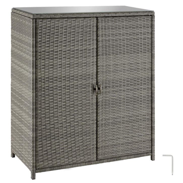 tectake Rotan tuinkast Monza, aluminium frame, 4 vakken - gr, Tuin en Terras, Tuinhuizen, Verzenden