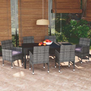 vidaXL 7-delige Tuinset met kussens poly rattan grijs, Verzenden, Nieuw, Tuinset