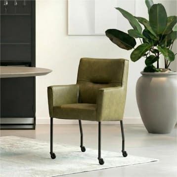 Set van 8 Leren eetkamerstoelen Lucky - Granada Olive, Ophalen of Verzenden, Nieuw, Leer