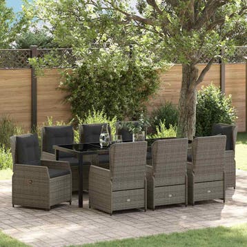 vidaXL Tuin Eettafel Set 9 st Grijs poly rattan, Verzenden