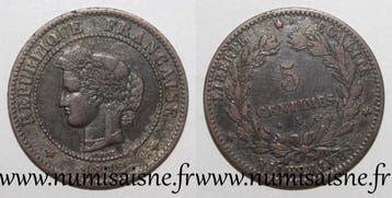 France Frankreich Km 821 5 Centimes 1872 A Paris Typ Cérès, Verzenden