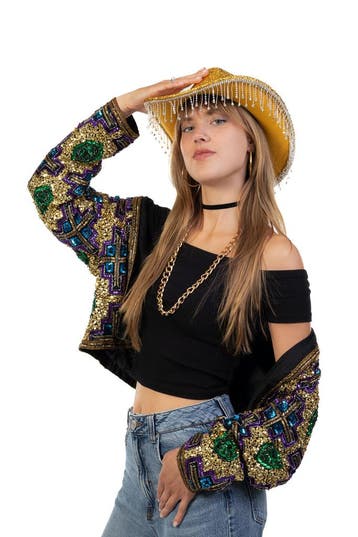 KIMU® Cowboyhoed Goud Strass Steentjes Zwarte Cowgirl Wester, Kleding | Dames, Ophalen of Verzenden, Nieuw