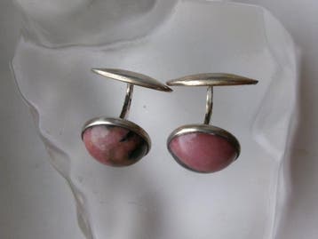Argent, Rhodonite - Boutons de manchette - Art déco