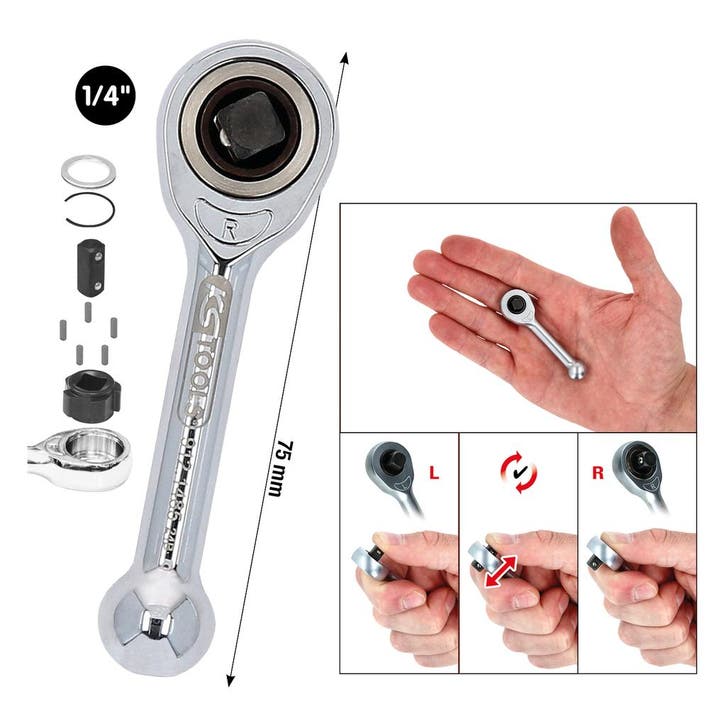 KS Tools 1/4 Mini Vrijloop Ratel 75mm, Autos : Divers, Outils de voiture, Envoi