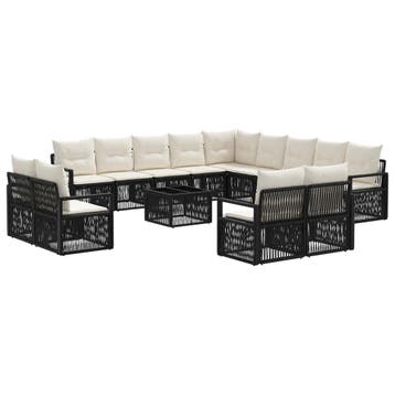 vidaXL Tuinbank Set 14 pcs Zwart poly rattan, Verzenden, Nieuw