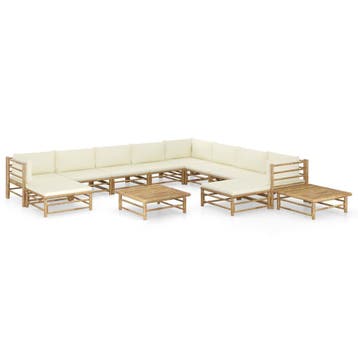 vidaXL 12-delige Loungeset met crèmewitte kussens bamboe, Verzenden, Loungeset