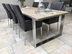 Set van 6 bruine leren eetkamerstoelen - bruin leer, Ophalen of Verzenden, Nieuw, Eén