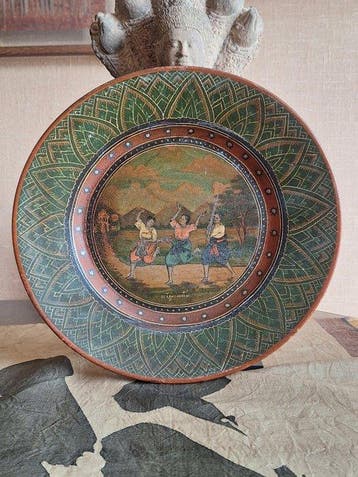 Set van 3 Thaise borden, handgeschilderd. - Hout - Asiatique