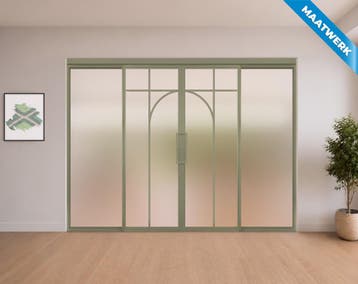 Dubbele stalen Schuifdeuren met koofsysteem en glaspanelen O, Doe-het-zelf en Bouw, Nieuw, Metaal, Inclusief glas