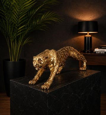sculptuur, XL Gouden Panter Sculptuur – 80 cm breed– Luxe