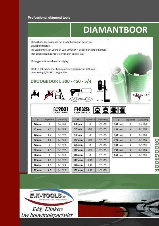 Diamant-Kernboor droog - Steen - Beton - Gewapend beton., Bricolage & Construction, Outillage | Meuleuses, Envoi