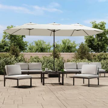 vidaXL Parasol dubbel dak met LED 449x265 cm zandwit, Verzenden, Nieuw