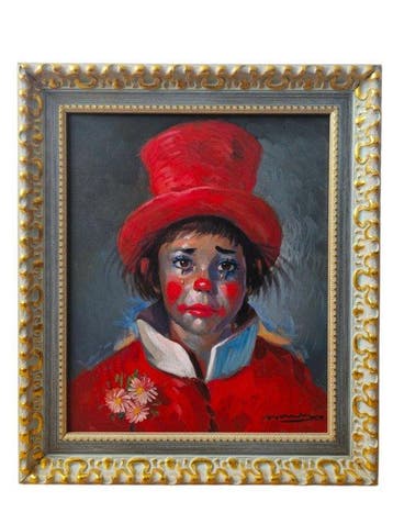Aurelio Moreno (XX) - Retrato de joven payaso con sombrero, Antiek en Kunst