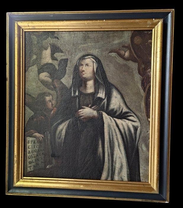 Italiaanse school (XVII) - Santa Francesca Romana con Angelo, Antiquités & Art, Art | Peinture | Classique