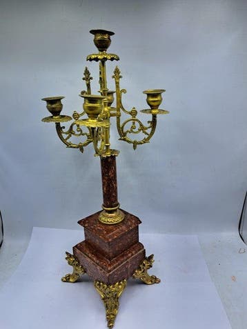 Candélabre - Marbre, Plaqué or, Bronze - candélabre de table