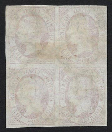 Espagne 1851 - Élisabeth II 5r rose en bloc - Edifil Nº 9, Gestempeld