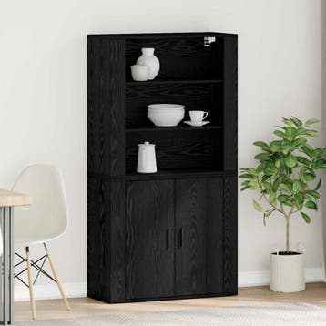vidaXL Highboard Zwart Eiken 80 x 33 x 150 cm Bewerkt hout, Huis en Inrichting, Verzenden, Nieuw