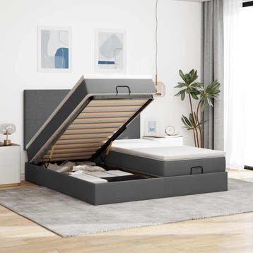 vidaXL Ottoman bed met matrassen 180x200cm stof donkergrijs, Verzenden