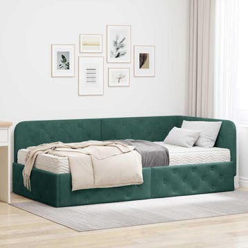 vidaXL Hoek Bed Frame Donkergroen 90 x 190 cm Fluweel, Verzenden, Nieuw